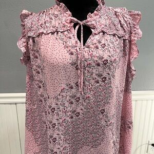 Carolina Belle Pink Floral Ruffle Blouse